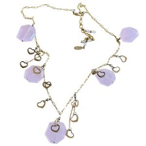 NECKLACE Heart Rose Quartz Beads Vtg Beaded Collar Strand Signed Sogoli Boho 25"